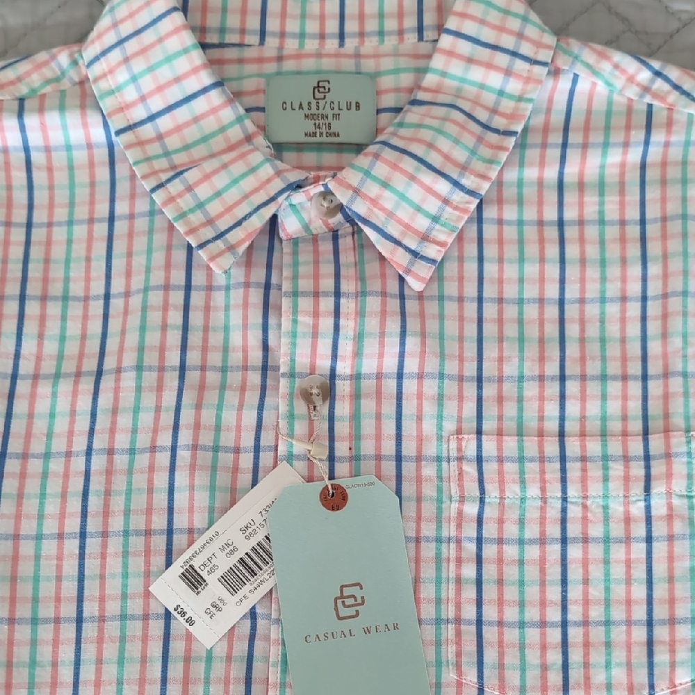 Dress Shirt Boy's 14/16 Pastel Plaid Button Down (0023)